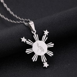 LUTAKU Philippines Map and City Necklace for Women Men, Philippines Necklace Pendant Charm Chain, Stainless Steel Map Jewelry Accessories (silver)