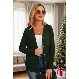 GRECERELLE Women's Cardigan Women's Elegant Twisted Cardigan for Autumn with Buttons, V-Neck and Practical Pockets, Thin and Stylish, Army Green