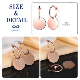 INFINIONLY Fashion Men's Stainless Steel Hoop Earrings Round Coin Lady Teenager Hoops Earrings Simple Fashion Stainless Steel Pierced Stud Earrings Two Ways to Wear, Stainless Steel