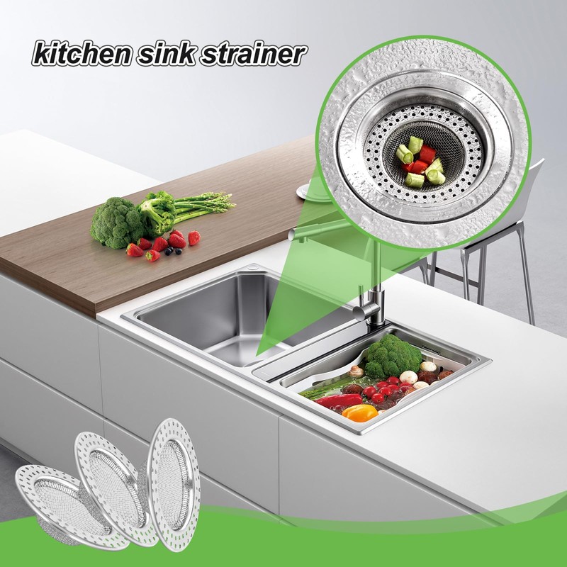 Sink Strainer 3Pcs Stainless Steel Kitchen Sink Plug Fine Mesh