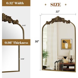 Dewfig Antique Arched Wall Mirror, 22"x30" Vintage Bronze Bathroom Mirror - Baroque Metal Frame Brass Mirror for Living Room, Bathroom, Fireplace, Entryway, Bronze