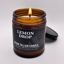 Big Crazy Buffalo Pure Bison Tallow Scented Candle, Lemon Drop, 8 oz - Scents of Lemon, Orange, & Lemongrass - Pure, Low Smoke, Beeswax, Traditional Tallow, Glass Jar