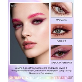 Burgundy Mascara Eyeliner Pen Kit, Waterproof Tube Mascara Eye Liner Pencil