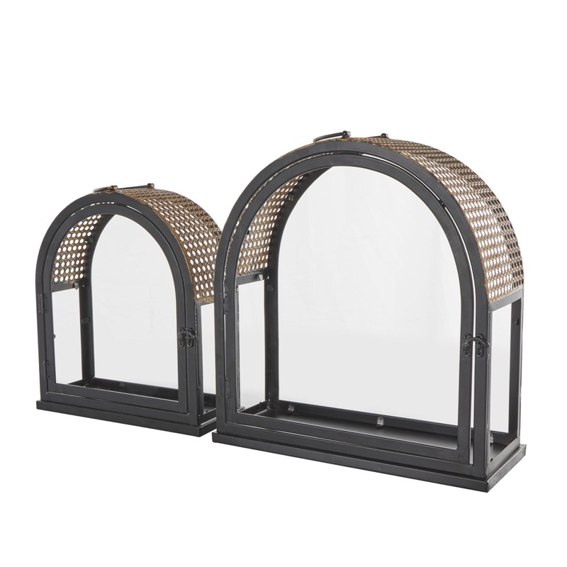 Deco 79 Metal Arched Candle Lantern with Cane Inspired Gold