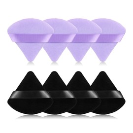 RAREIUS 8pcs Triangular Powder Puff Face Soft Velvet Makeup Puff for Loose Powder Body Powder Makeup Sponge for Contouring Wet Dry Foundation Blender Sponge Beauty Makeup Tool.(Black&Purple)