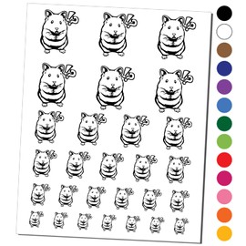 Shocked Syrian Teddy Bear Hamster Temporary Tattoo Water Resistant Fake Body Art Set Collection - Black (One Sheet)