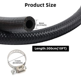 3 Metre Fuel Hose 8 mm Inner Diameter Fuel Hose with 5 Pieces Hose Clamps Fuel Line for Lawnmower, Car, Tractor, Small Engines