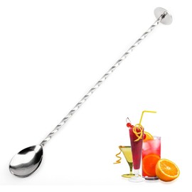 JYTDBCS Stainless Steel Bar Mixing Spoon with Masher, Twisted Cocktail Shaker Spoon Bar Drink Mixer Stirrer for Bartender Home Bar Restaurant Use, Silver