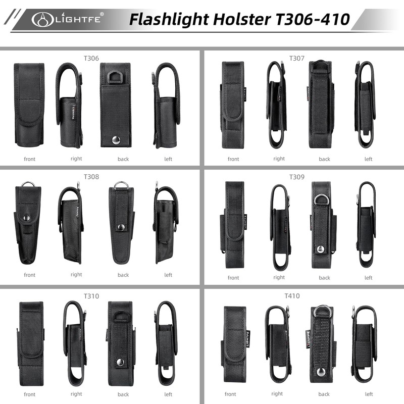 6-Pack Flashlight Holster T306~T410,Tactical Flashlight Holster, Flashlight Pouch Holster, Nylon Flashlight Torch Pouch（Holster 6Set）