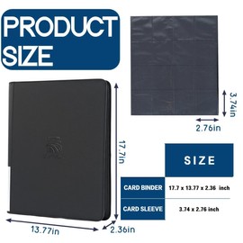 16 Pocket Trading Card Binder,Zipper Card Holder Album Holds up to 1408 Cards with 44 Sleeves, Label Design，Card Collection Binder for TCG Card/Game Cards/Sports Card -Black