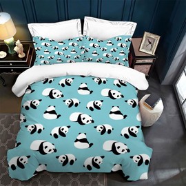 PAAHRYI Panda Bed Linen Children's 135 x 200 cm, Cartoon Panda and Bamboo Motif Duvet Cover, 3D Panda Print Animal Theme Duvet Cover for Girls Boys (A, 135 x 200 cm)