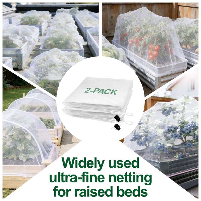 2 Pack Garden Netting for 4x2FT Raised Beds, Ultra-Fine Mesh