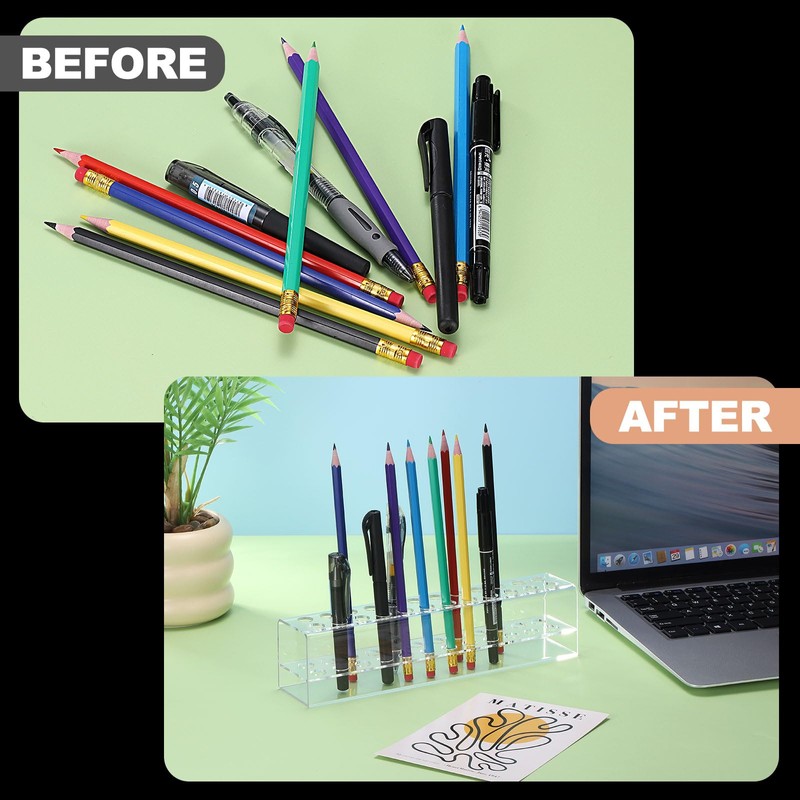 sourcing map Plastic Pen Holder, 24-Slot Acrylic Pen Display Stand