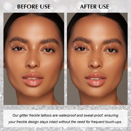 U-Shinein Glitter Freckles Face Tattoo, 6 Sheets Gold Face Makeup Patches, Glow Up Makeup Patches with Self Adhesive Face Gems Stickers, 4 Colors Face & Body Glitter Gel, Festival Rave Accessories Set