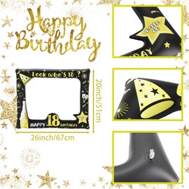 Black Gold Inflatable Photo Frame for 18th Birthday Party, 18th Birthday Selfie Picture Frame, Funny Inflatable Photo Frame, Photo Props for Men, Women, Birthday Party, Festival Decorations