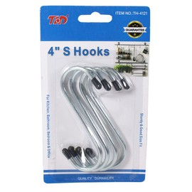 ToolUSA 4-Piece Set of 4 (10.2 cm) Stainless Steel S-Hooks | Protective Black Rubber Tips | Durable & Versatile | Ideal for Organizational Needs