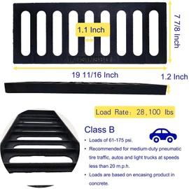 MOSINSBO Cast Iron Drain Grate 20x8 in, B-Class 28100 lbs Heavy-Duty Driveway Channel Cover, Outdoor Trench Drainage Grate, Black Rectangle Metal Sewer Cover for Garage 3-Pack (True 19.7x7.9)