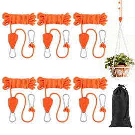 NUTKIT 6PCS Tent Guy Ropes, 4mm Ratchet Guy Ropes with Storage Bag(Orange)