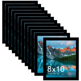 Picrit 8x10 Picture Frame Set of 12, Display 5x7 with Mat or 8x10 without Mat, Photo Frames for Wall Mounting or Table Top Display, Black