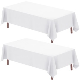 Fixwal 90 x 132 Inch White Tablecloths for Rectangle Tables,2 Pack Table Clothes for 6-8 Ft Tables, Reusable and Washable, Polyester Fabric Table Covers for Wedding Party Dining Banquet Decoration