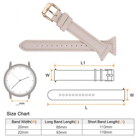 HARFINGTON Genuine Leather Watch Band 22mm Quick Release Elegant Slim Thin Top Grain Replacement Wristband Strap for Ladies/Children Watch & Smartwatch, White/Rose Golden Tone