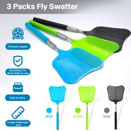 Fly Swatters-Begonia Telescopic Flyswatter Heavey Duty Set with Stainless Steel Extendable Handles. (Fan Style)