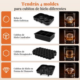 Moldes de Silicona para Hielo, 4 Pcs Bandejas para Cubitos de Hielo Sin BPA
