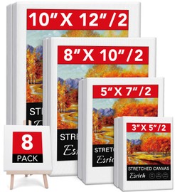 Stretched Canvases for Painting, 8PCS Multi Pack Canvas 3x5”, 5x7”, 8x10”, 10x12”(2 of Each), Acid-Free Wood Frame Blank Canvas, Art Canvas Pre Primed for Acrylic, Oil Painting, Tempera Paintings.