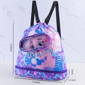 ITUBLE Mermaid Waterproof Beach Gym Backpack Mermaid Drawstring Swim Bag for Women Men Draw String Swim Bags for Swimmers Dance Yoga Camp Bag Dry Wet Separated Swimming Bag With Shoe Compartment
