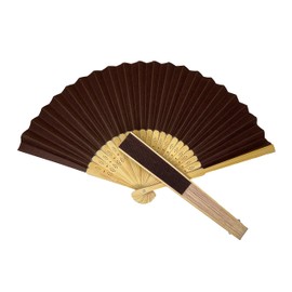 Parev Brown Paper Foldable Hand Held Bamboo Wooden Fan