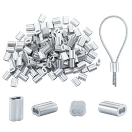 HOME MASTER HARDWARE 3/16" Aluminum Crimping Loop Sleeve 50 Pcs,Double Barrel Ferrule for Wire Rope and Cable Line End