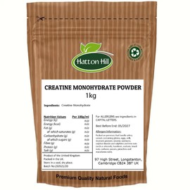 Creatine Monohydrate Powder 1kg, Creatine Supplement, Micronized Creatine, Creatine Powder, Unflavoured, 5000mg Per Serv (5g), 200 Servings – by Hatton Hill
