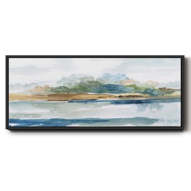 Renditions Gallery Floater Frame Nature Artwork A Multi Watercolor Depiction of Waterscape Canvas Wall Art Decoration for Bedroom Office Resturant - 24"X60" BLACK Frame GAL032