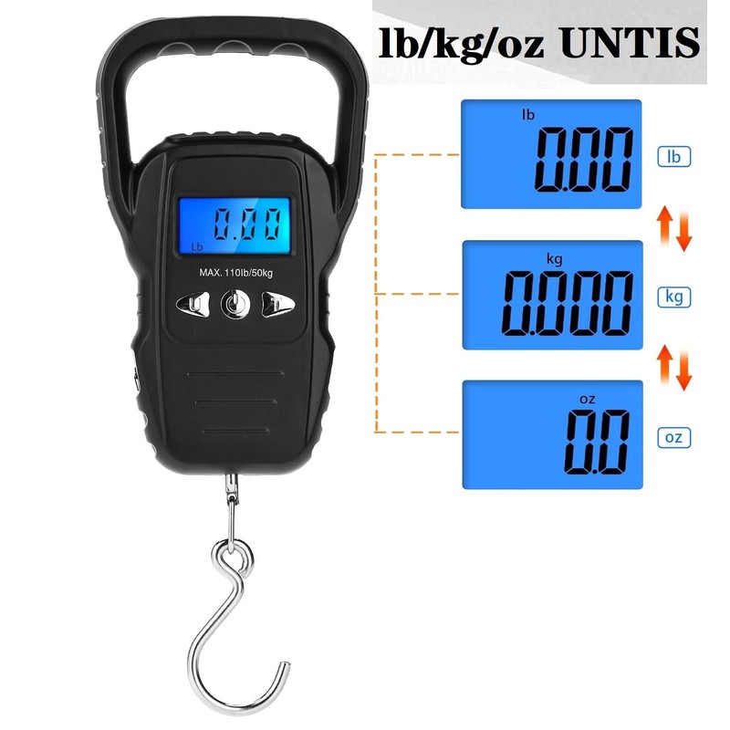 Fish Scale,110lb/50kg Large Handle,Large Backlit LCD Display,Digital Fish Scale with