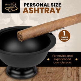 Stinky Cigar Personal Size Ashtray with 1 Stirrup, Wind Resistant Deep Bowl, Compact, Durable, Matte Black