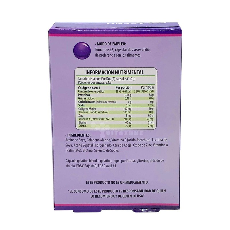 Colágeno Marino Vitamina C Zinc Biotina Selenio 45 caps Solanum