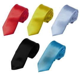 Dan Smith Mens Thin Neck Ties Multi-Color Slim Ties Silk Touch Plain Style Casual Gift Giving DAN2004 5 Style Black,Red,Deep Sky Blue,Lavender,Yellow