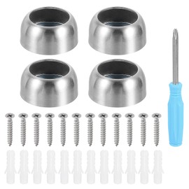 HARFINGTON 4pcs Stainless Steel Closet Rod Holder Set Spherical 1.02" Dia Shower Rod Flange Socket Wardrobe Bracket with Screwdriver and Expansion Tube for Closet Shelf Wardrobe Curtain