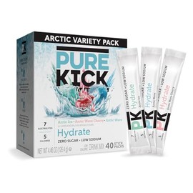Pure Kick Arctic hydration Variety pack Singles to Go Powdered Drink Mix, Arctic Wave, Arctic Wave Cherry, Arctic Ice, 40 Count Packets