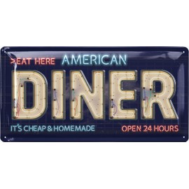 LANOLU Retro Tin Signs – American Diner Decoration in Neon Sign Luminous Advertising Look – Gift Idea USA Decoration – Vintage Metal Sign with Saying – American Decorative Kitchen, 17 x 34 cm