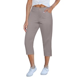 GRAPENT Woman Capri Pants for Summer Straight Leg Pants Women Grey Large US Size 12-14