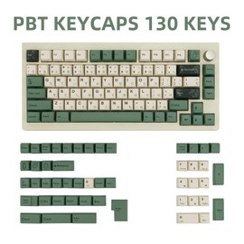 130 Keys MDA Profile Keycaps Set, Green Japanese PBT Keycaps, Dye-Sub Custom Retro Keycap ANSI/ISO Layout Cherry MX for Mechanical Keyboard (Botanical Theme)
