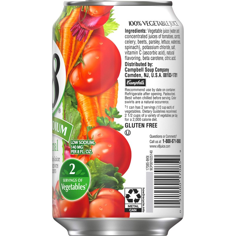V8 Low Sodium 100% Vegetable Juice, 11.5 oz. Can