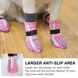 SCENEREAL Anti Slip Dog Socks for Hot Pavement to Prevent Licking Paws, Long Sporty Style Reflective Dog Grip Socks for Hardwood Floors, Dog Shoes Booties&Paw Protector for Large Senior Dog, Pink XL