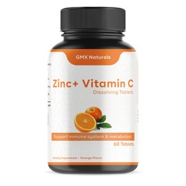 GMX NATURALS LLC Vitamin C with Zinc Dissolving Tablets - 60 Tablets - Orange Flavor - Vitamin C and Zinc Supplement