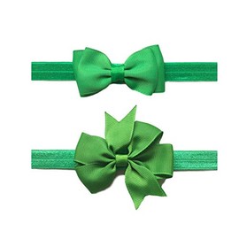 2pc/Set Baby Girls Grosgrain Ribbon Hairband Set Ribbon Bows Hair Tie Headband JB10 (Green)