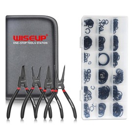 WISEUP Snap Ring Pliers Set With 225pcs Retaining Ring Set, 4PCS-7 inch Circlip Pliers Kit,Straight/Bent Jaw Pliers Tips C-Clip Pliers for Ring Remover with Storage Pouch