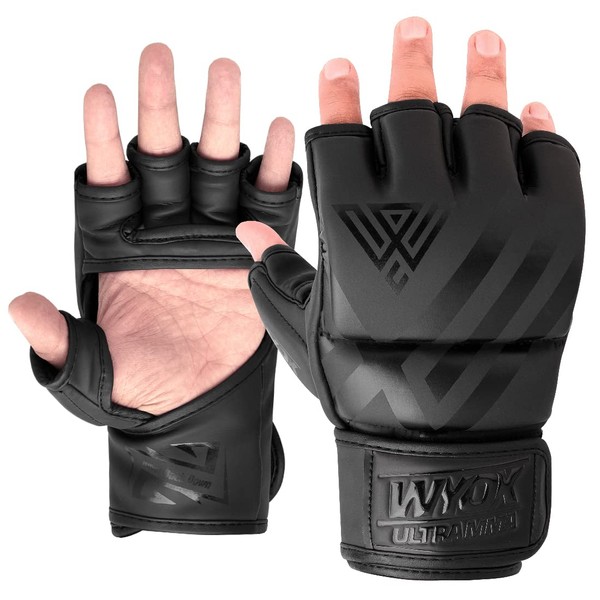WYOX MMA Gloves for Men and Women, Super Lightweight UFC Mixed Martial Arts Grappling Sparring Punching Bag Training Kickboxing Muay Thai Combat Punching Bag Workout Mitts (S/M, Black)
