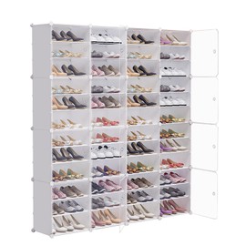 DYRABREST Portable Shoe Rack Enclosed Shoe Organizer, 96 Pairs DIY Shoe Cabinet, White Plastic Closet Shoe Organizer with Transparent Door, Free Standing Shoe Rack Expandable for High Heels, Boots