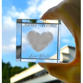 Luteney 3D Glass Crystal Gifts for Mum with Engraving, Best Mum in the World Gift, Mother's Day Gift, Glass Crystal with Engraving for Mum, Birthday Gift, Mum